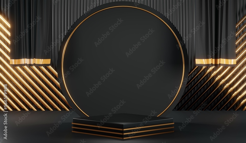 3D rendering of black podium background for black friday product on podium