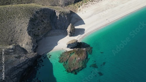 Playa de los Muertos Beach in Cabo de Gata, Andalusia, Spain - Aerial 4k Birdseye photo