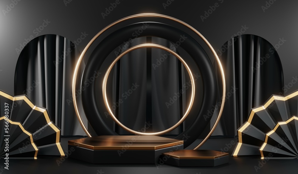 3D rendering of black podium background for black friday product on podium 3D rendering of black podium background for black friday product on podium