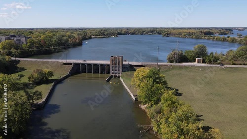 Wallpaper Mural Ypsilanti dam with road bridge over it, aerial drone view Torontodigital.ca