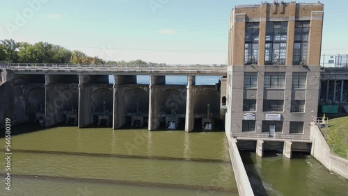 Hydroelectric dam on the Huron River in Ypsilanti, Michigan aerial view photo