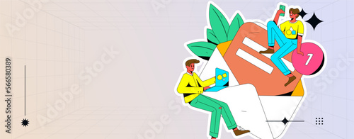 Virtual characters social communication concept business flat vector hand drawn illustration
