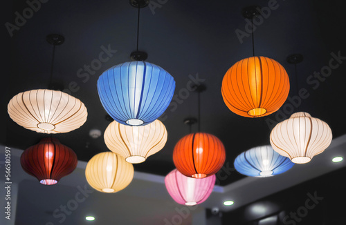 stylish solution for street light colored paper lanterns of various shapes