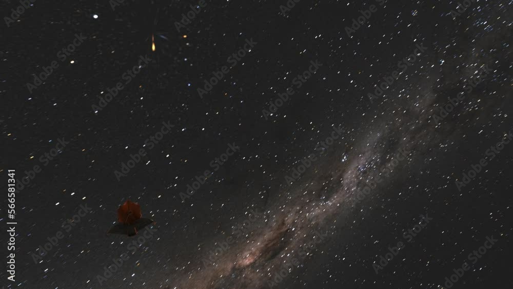 Timelapse James Webb Space Telescope JWST in Distance Moving Towards Camera with Milky Way Galaxy Stars Background - 3D CGI Animation 4K Timelapse James Webb Space Telescope JWST in Distance Moving Towards Camera with Milky Way Galaxy Stars Background - 3D CGI Animation 4K