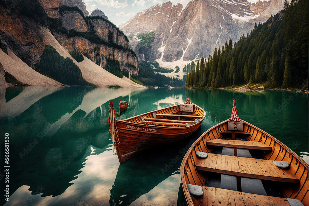 Boat on the beautiful mountain lake