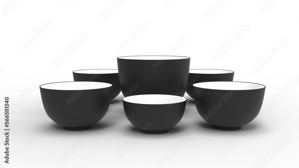 Bowls front view with shadow 3d render Bowls front view with shadow 3d render