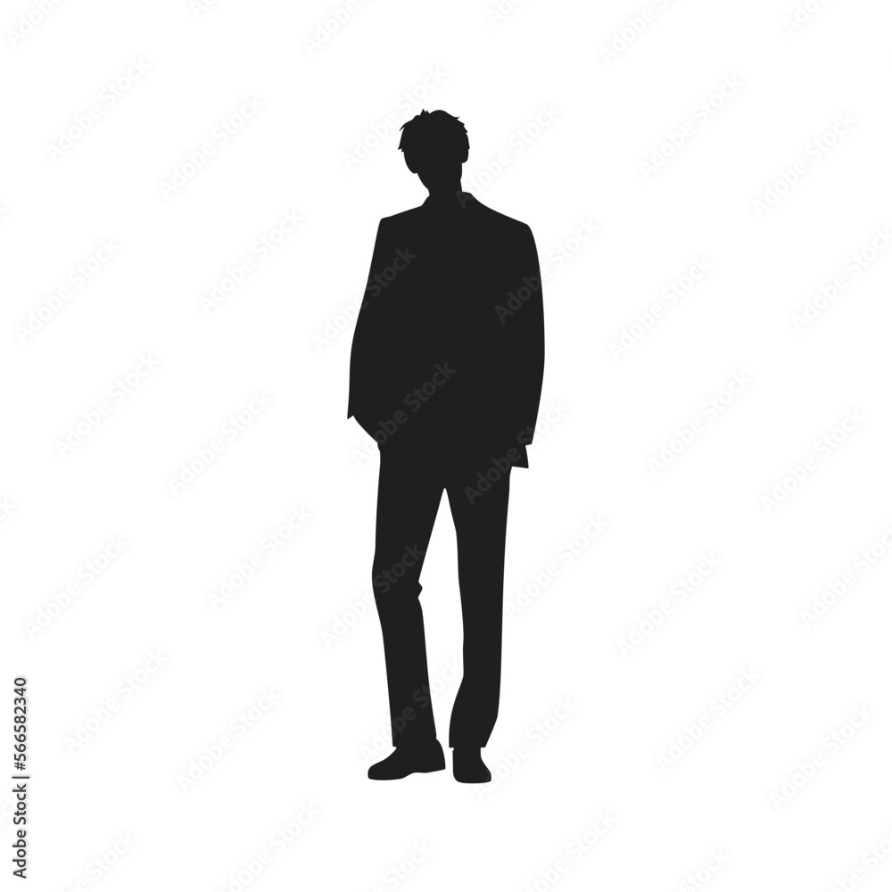 Young man silhouette. White background.
