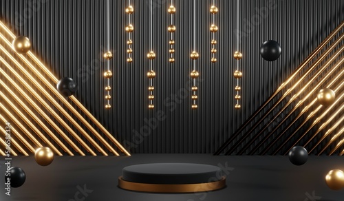 3D rendering of black podium background for black friday product on podium