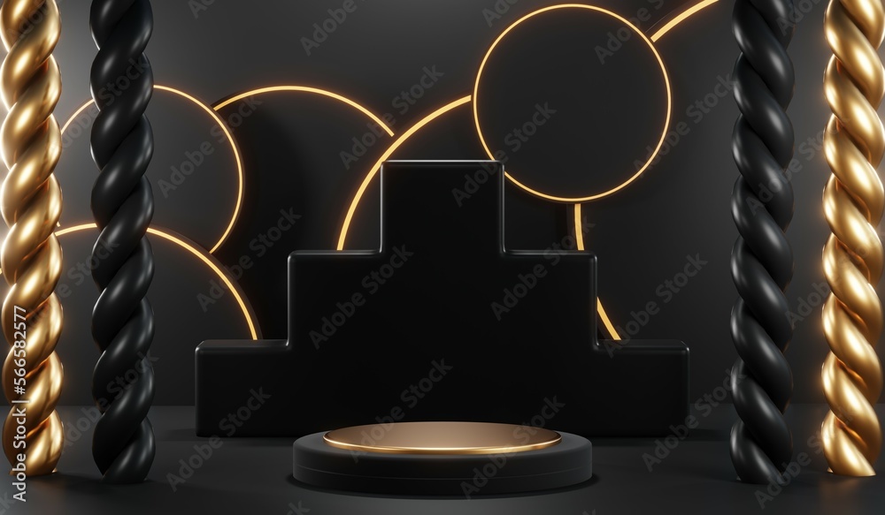 3D rendering of black podium background for black friday product on podium 3D rendering of black podium background for black friday product on podium