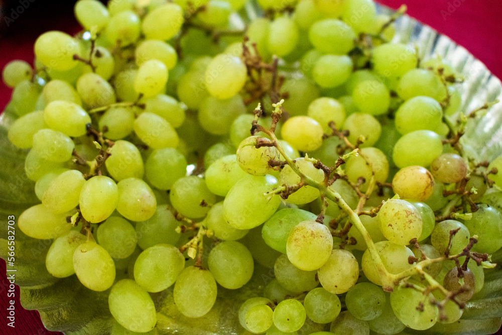Fresh grapes on a plate,closeup shot.