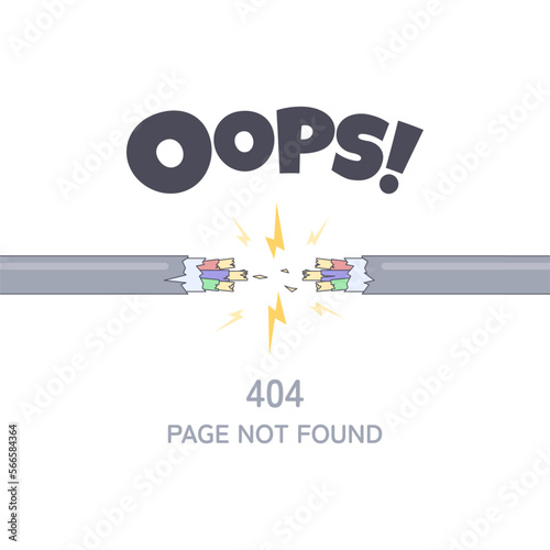 404 not found, oops error page, disconnected cable concept illustration flat design vector eps10. modern graphic element for landing, empty state ui, infographic, icon