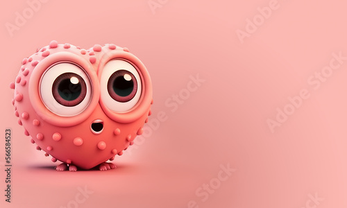 Cute personage heart, pink cartoon 3d heart . Generative AI