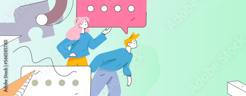 Virtual characters social communication concept business flat vector hand drawn illustration
