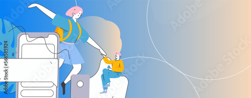 Virtual characters social communication concept business flat vector hand drawn illustration
