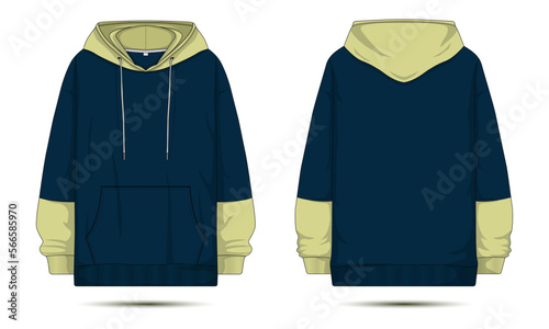 Long sleeve hoodie jacket template front and back view