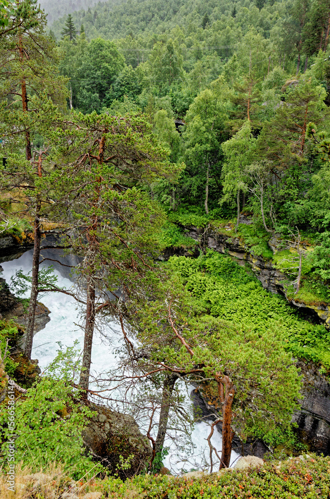Fototapeta premium Travel destination Norway - Waterfall - Jostedalsbreen National Park