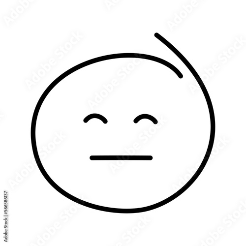 Black and white drawn emoticon without emotion with close eyes and a straight line of the mouth