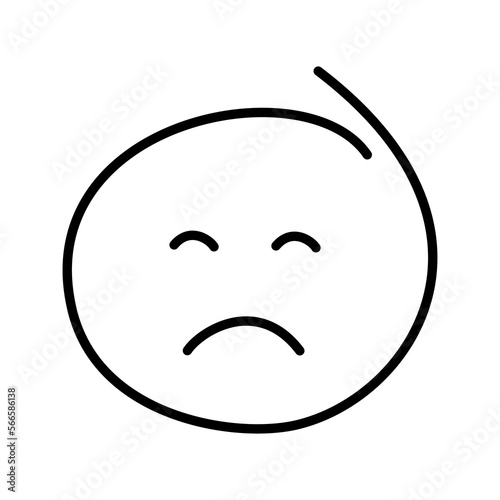 A black and white drawing of an ordinary emoticon with closed eyes is sad, offended