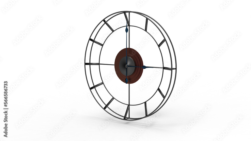 wall clock angle view with shadow 3d render