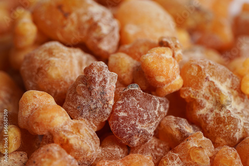 Frankincense or olibanum aromatic resin used in incense and perfumes..