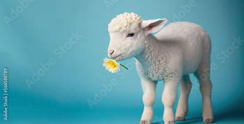 little lamb with flower , ai generated