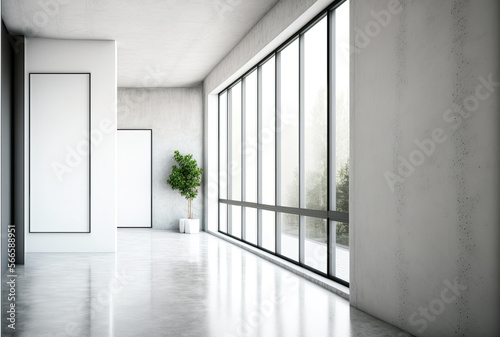empty white room with windows  ai generated