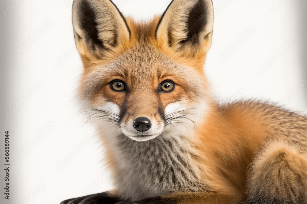 red fox on white background , ai generated