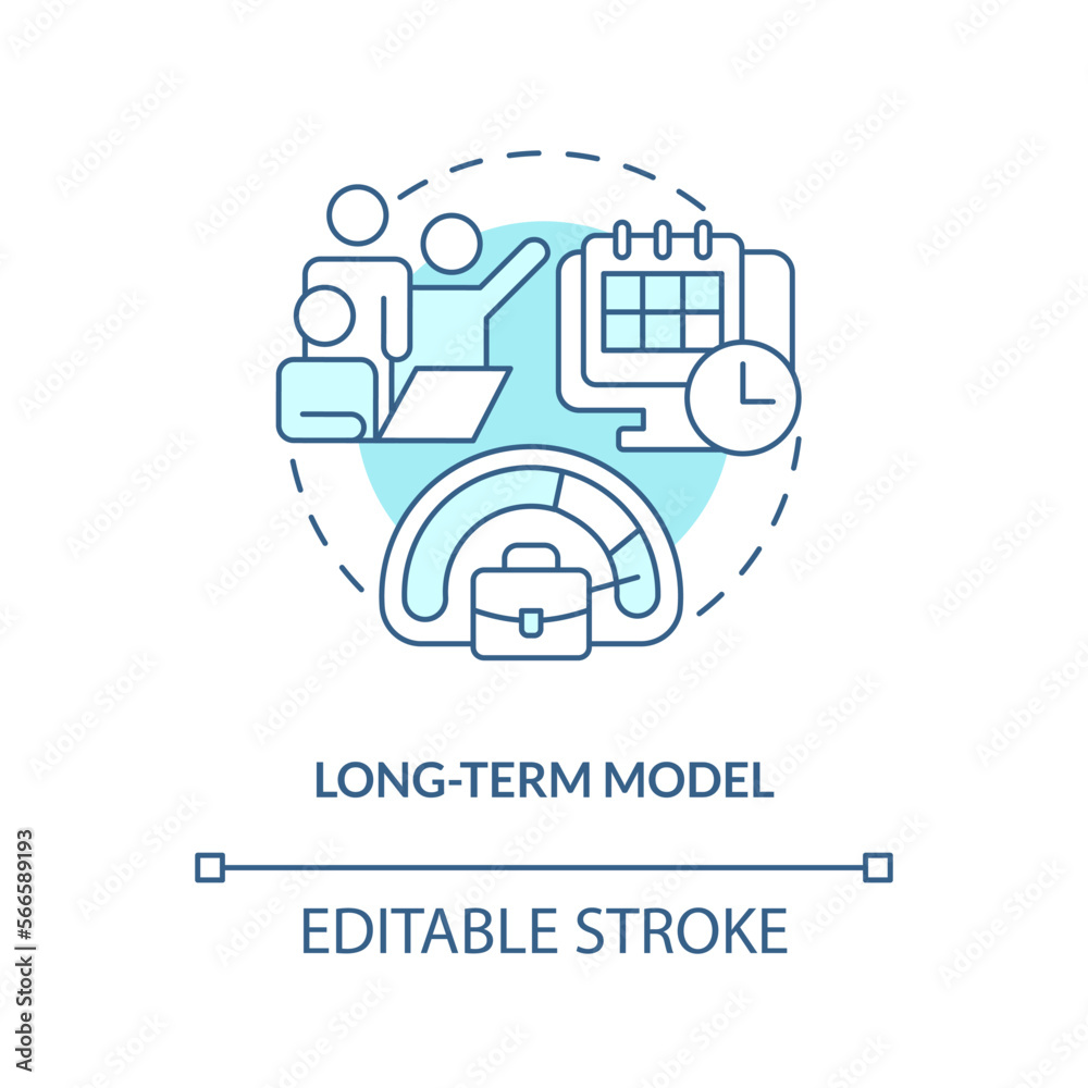 Long-term model turquoise concept icon. Full-time job requirement. IT staffing model abstract idea thin line illustration. Isolated outline drawing. Editable stroke. Arial, Myriad Pro-Bold fonts used Long-term model turquoise concept icon. Full-time job requirement. IT staffing model abstract idea thin line illustration. Isolated outline drawing. Editable stroke. Arial, Myriad Pro-Bold fonts used