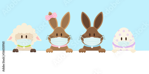 Schaf 2 Osterhasen Mädchen/Junge & Osterei Maske Banner Himmel