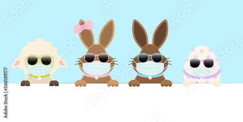 Schaf 2 Osterhasen Mädchen/Junge & Osterei Maske Sonnenbrille Banner Himmel