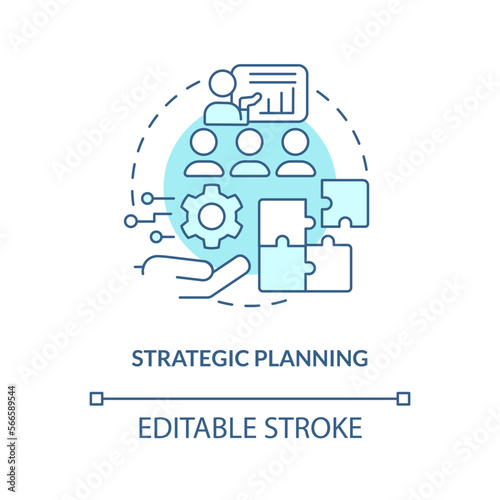 Strategic planning turquoise concept icon. Determine goals, objectives. IT staffing abstract idea thin line illustration. Isolated outline drawing. Editable stroke. Arial, Myriad Pro-Bold fonts used