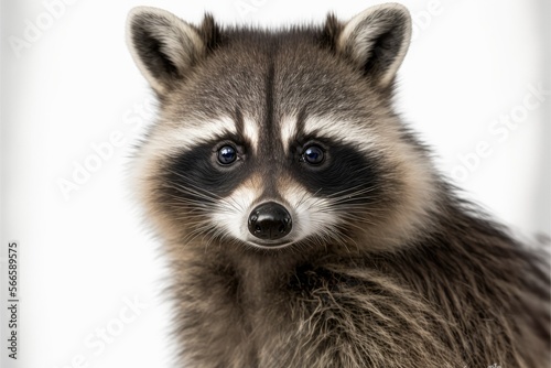 close up of a raccoon on white, ai generated