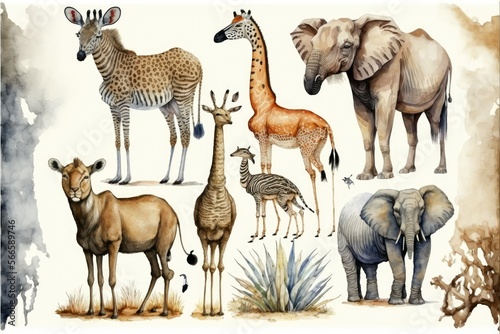 watercolor illustration animals set , ai generated © dasom