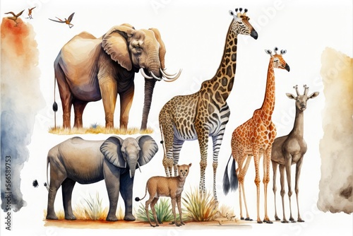 watercolor illustration animals set , ai generated © dasom