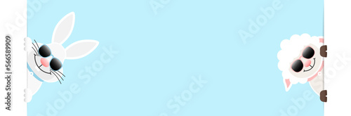 Weißer Osterhase & Schaf Sonnenbrille Himmel Banner Innen