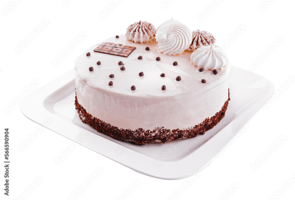 Delicious yogurt cake with meringue on plate Delicious yogurt cake with meringue on plate