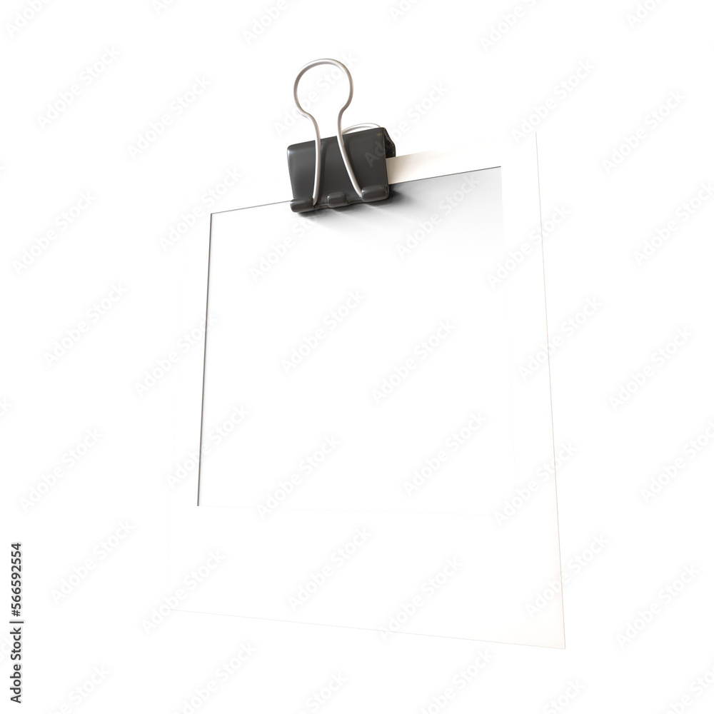 Naklejka premium polaroid photograph frame side view with paper clip black realistic 3d render