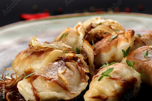 Exclusive main course - dumplings with onion - close up