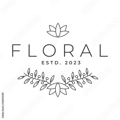 Vector hand drawn logo template in elegant and minimal style Branch with a text sample. For business branding and identity.