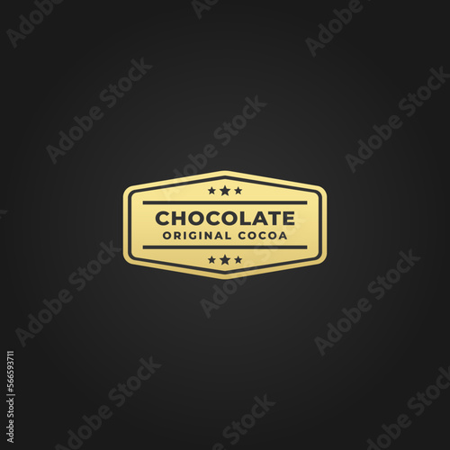 Premium Chocolate Seal or Original Cocoa Label Vector On Black Background. Gold Colored Premium Chocolate Seal. Perfect for product labels. Original Cocoa Label for quality products.