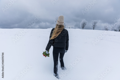 Young hiker woman  in a bla...