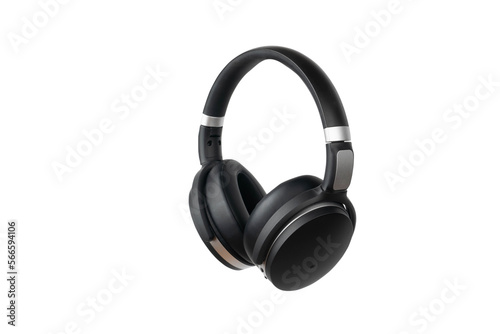 Black wireless bluetooth headphones isolated on white background. Music and technology concept.