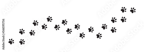 Paw vector foot trail print of cat. Dog, puppy silhouette animal diagonal tracks for t-shirts, backgrounds, patterns, websites, showcases design, greeting cards, child prints and etc.
