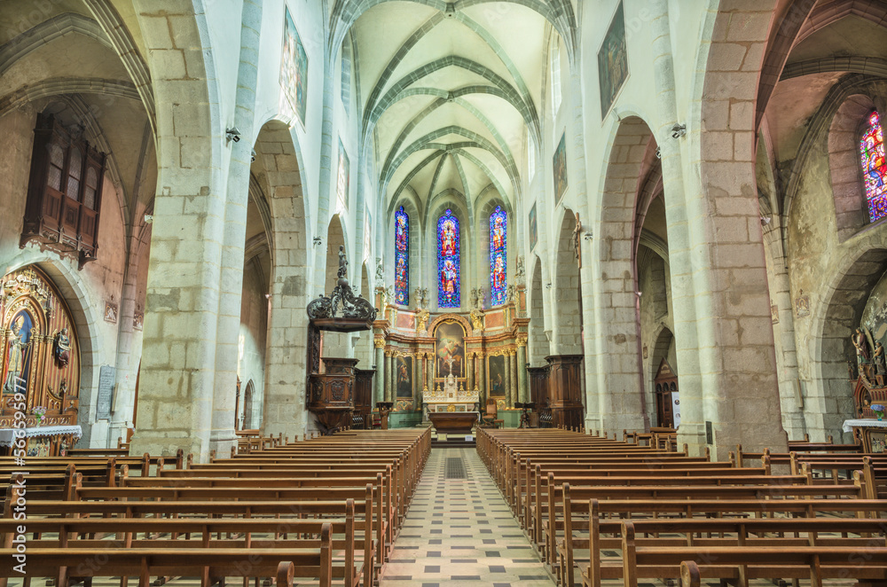 ANNECY, FRANCE - JULY 11, 2022: The  nave of St. Pierre Cathedral.