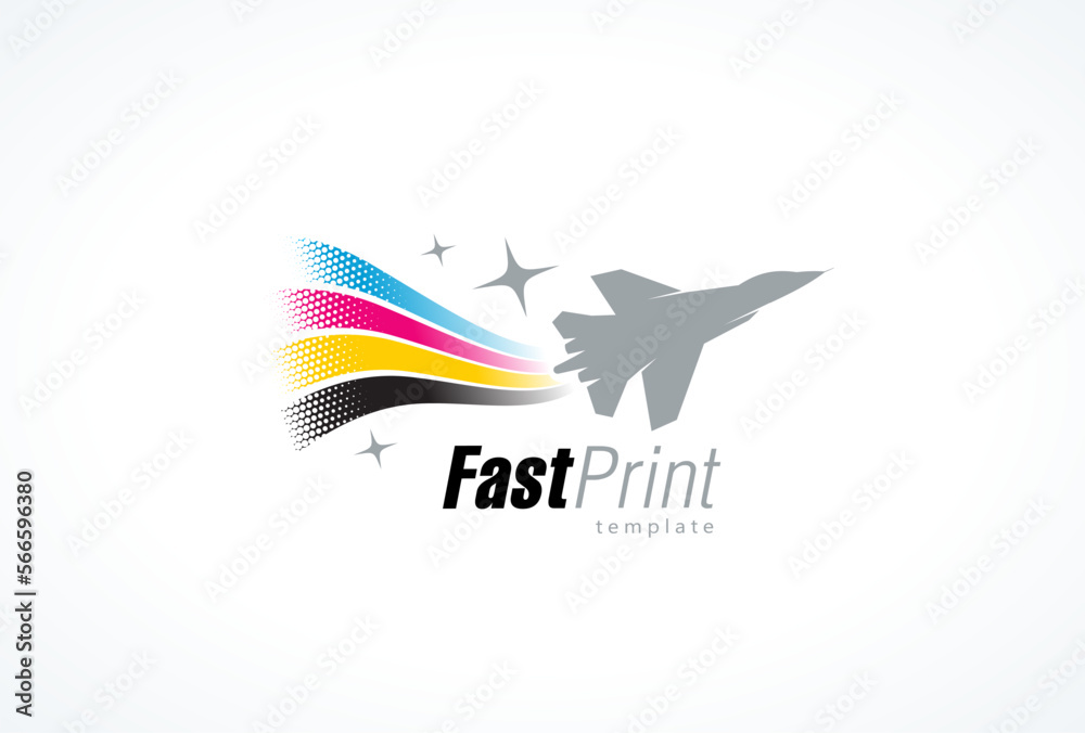Obraz premium Fast print logo airplane fighter fly up cmyk stripes printing theme