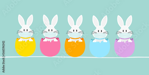 5 Weiße Osterhasen Maske Eierschale Banner Türkis