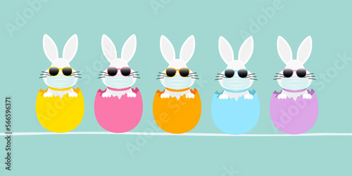 5 Weiße Osterhasen Maske Sonnenbrille Eierschale Banner Türkis