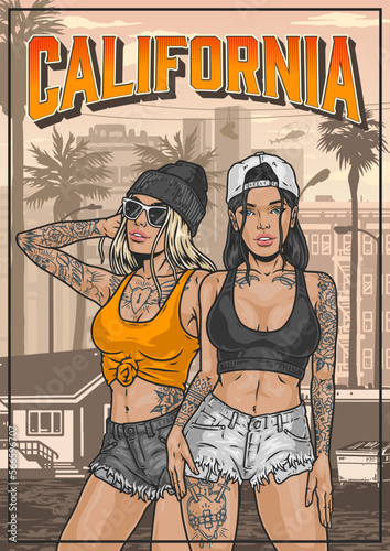 Cocky girl friends colorful poster