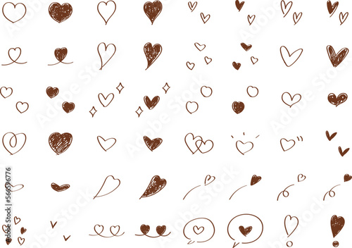 使いやすい手描きのハートセット　かわいい  ブラウン