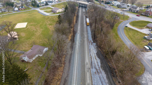 An Aerial View of a New Freight Rail Road Freight Yard Under Construction, on a Winters Day